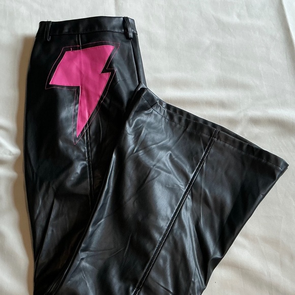 Nasty Gal Pants - Nasty Gal 10 Faux Leather Bellbottom Flare Pants Lightening Bolt Bum Y2K Rock